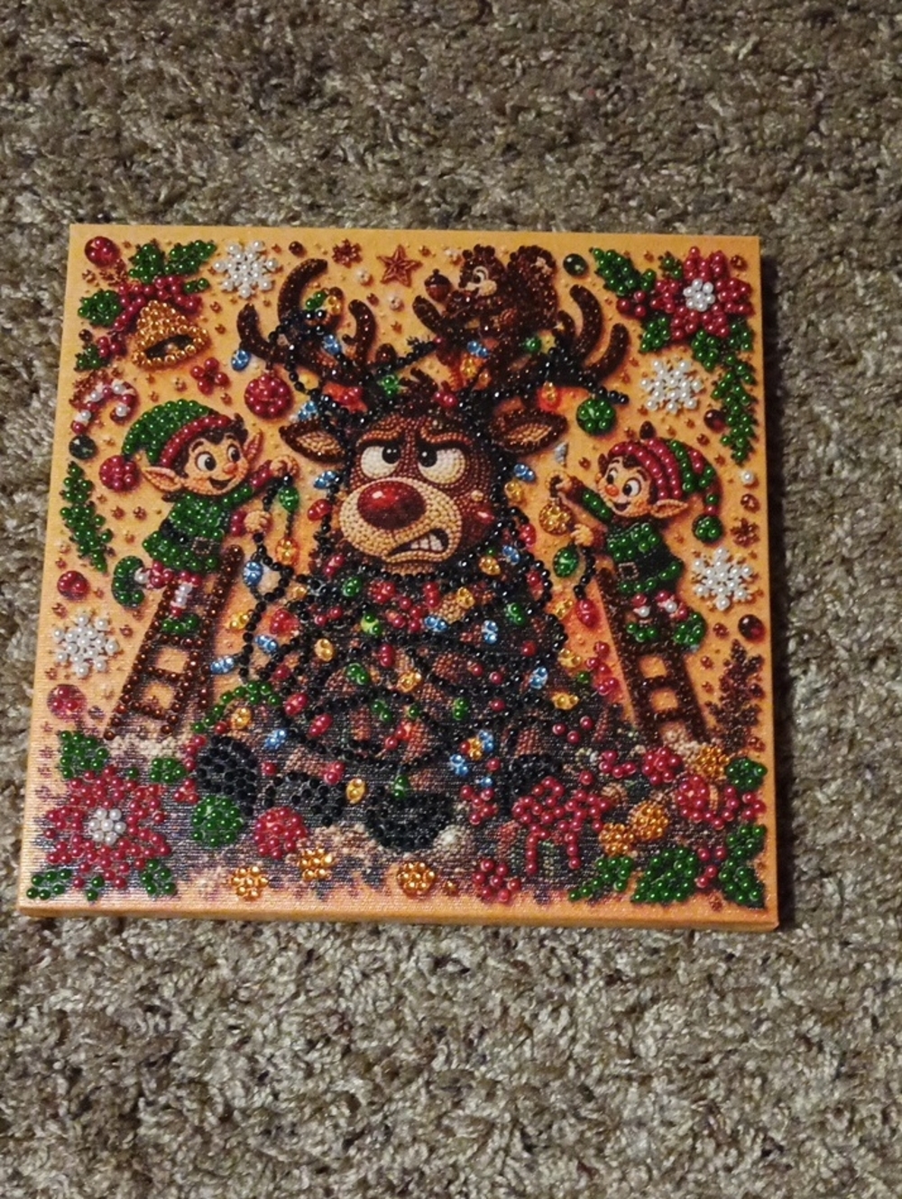 Holiday Reindeer Diamond Art Wall Decor -Handmade
